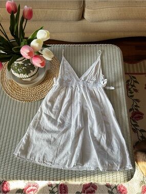 aerie White Cotton V-Neck Tie-Side Mini Dress